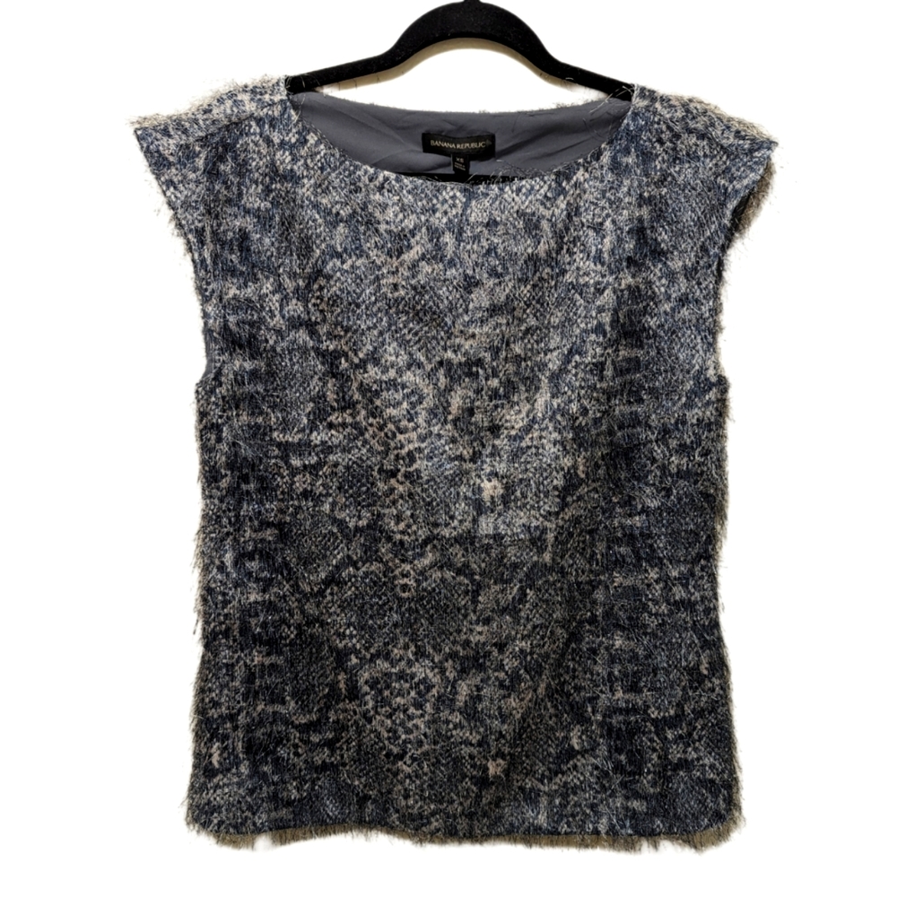Banana Republic Eyelash Animal Print Sleeveless Fuzzy Blouse Gray Size XS